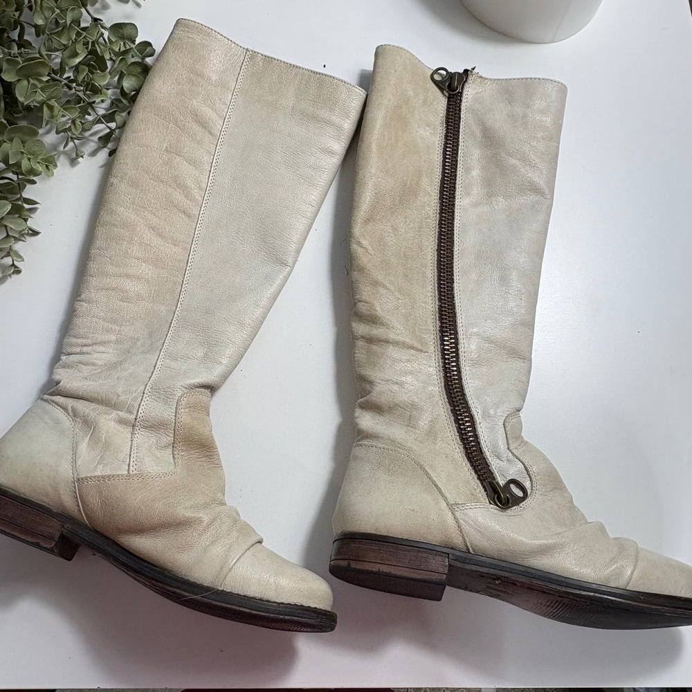 Steve Madden Linderr Cream Leather Tall Slouchy Boots Bone Off White Boho - Picture 4 of 15